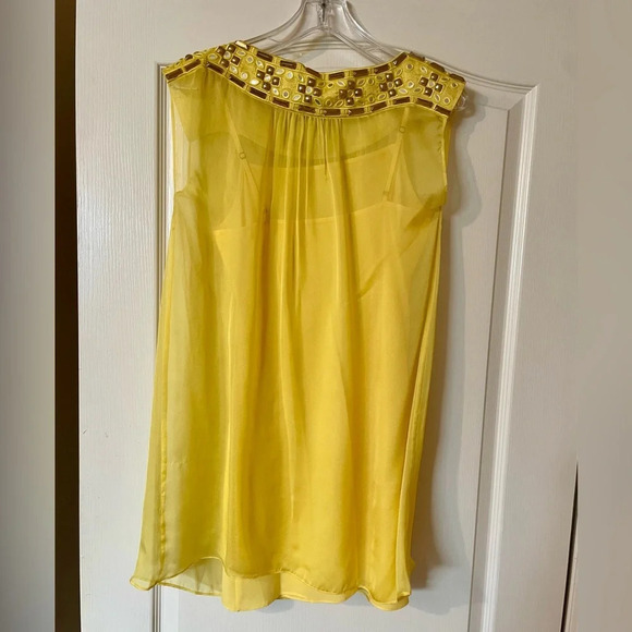 ALICE by Temperley Dress Size 2 Embellished Jeweled Neckline Sheer Retro Yellow - Picture 6 of 11